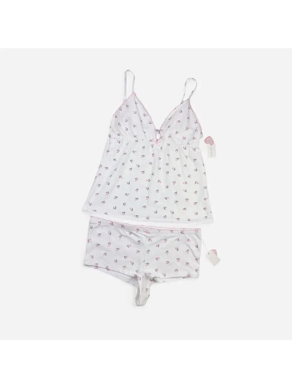 Coquette Floral Rosebud Cami and Shorts Pajama Set in White